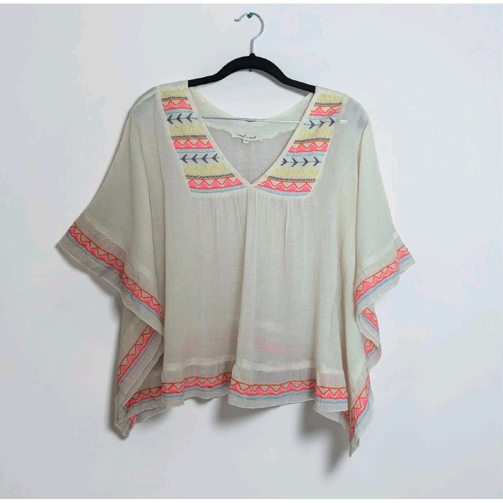 Cousin Earl Size XS Kaftan Poncho Embroidered Blouse Bohemian Batwing Beige Top